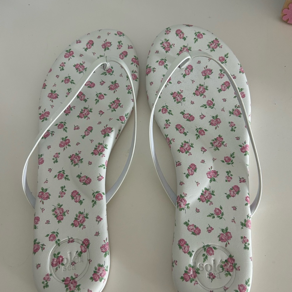 Solei Sea Indie white/pink floral sandal flip flop size 11 New - Picture 4 of 8